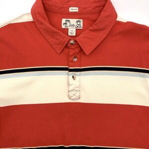 Bixby Nomad Polo Shirt Men Large Red White Striped Short Sleeve Cotton Regular
